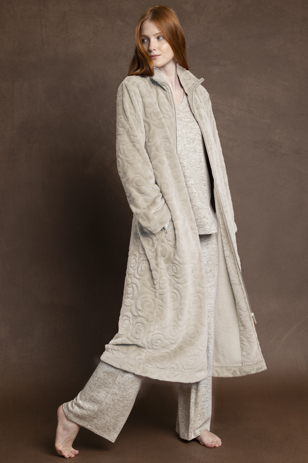 Vestaglia lunga con lampo 67165 avorio