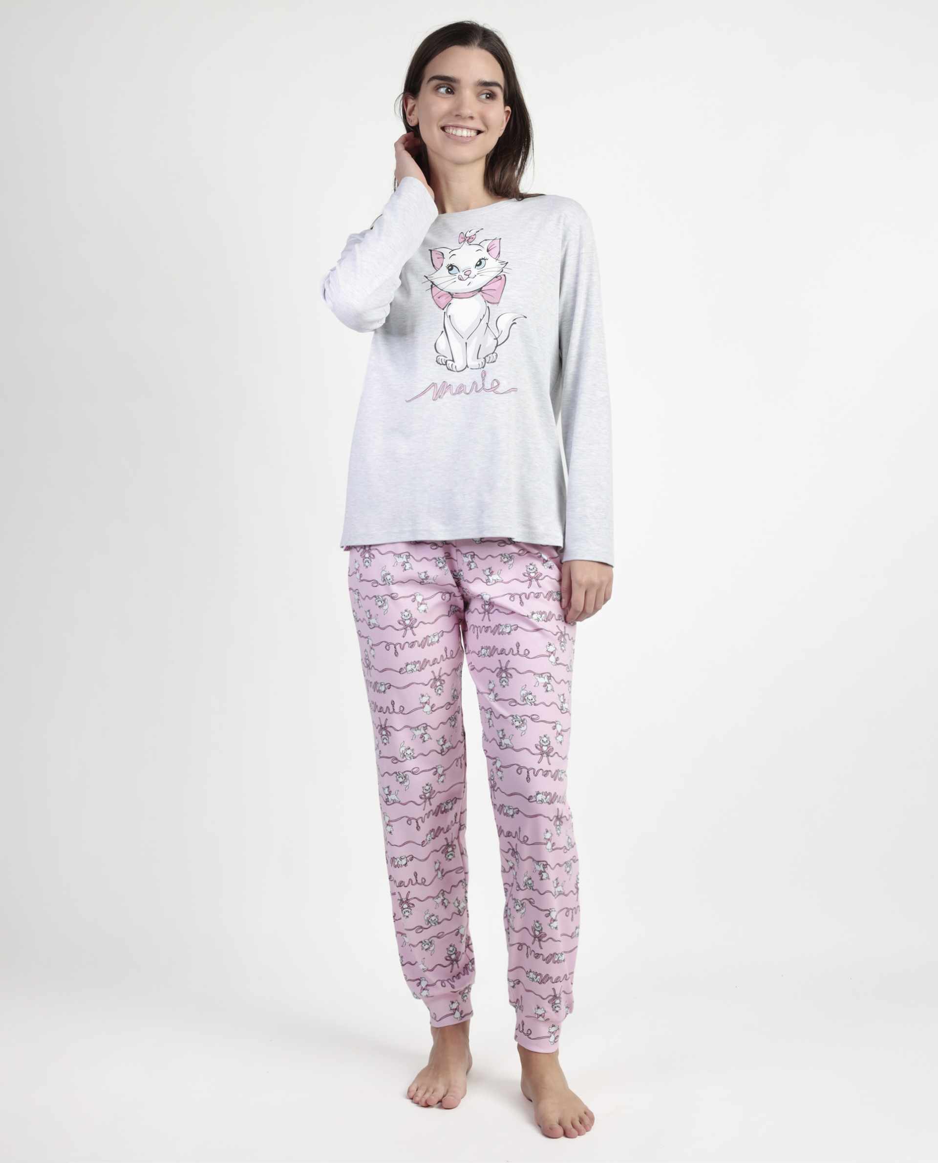 Pigiama donna girocollo stampa Disney 63320 grigio-rosa