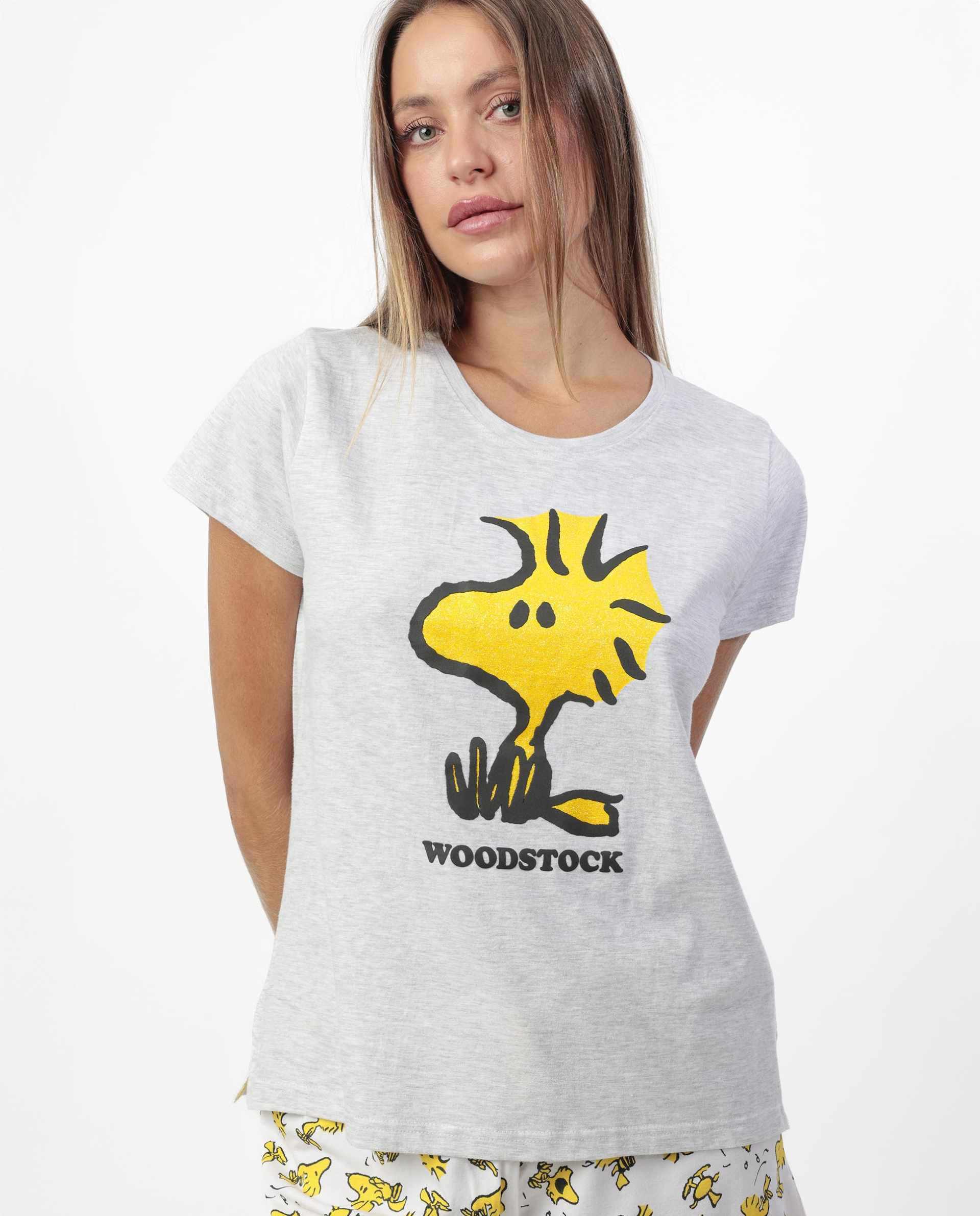 Pigiama girocollo Snoopy e pantaloncino corto 64437 grigio